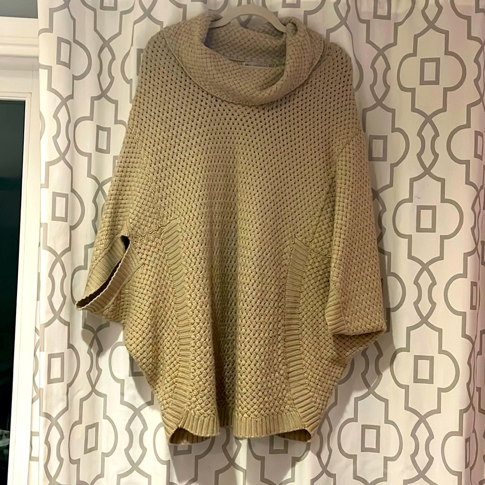 Tan sweater poncho, with cowl neck, size M